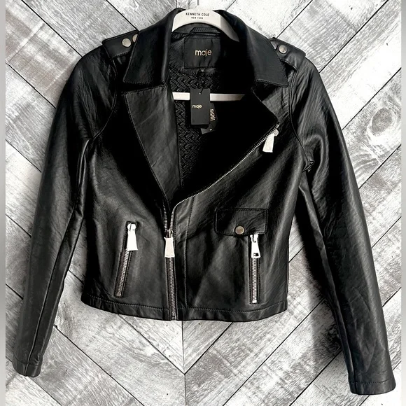 MAJE NWT Women’s Black Leather Jacket.Size 36 (4) - Picture 3 of 8